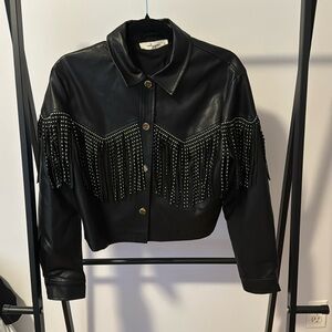 NWT Molly Green black fringe leather jacket
